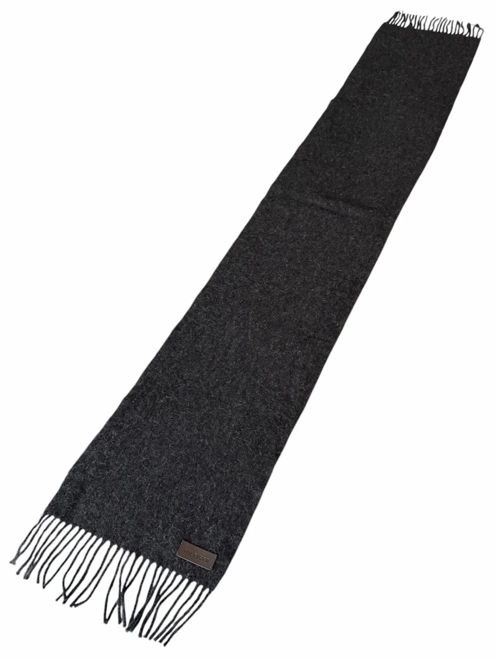 Tommy Hilfiger 100% Lambswool Charcoal Gray Fringe Scarf Soft Winter 63x10.5